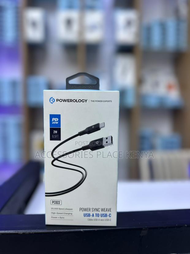 Powerology Power Sync Flex USB-A to USB-C Cable Cable 2 Meter - Grey