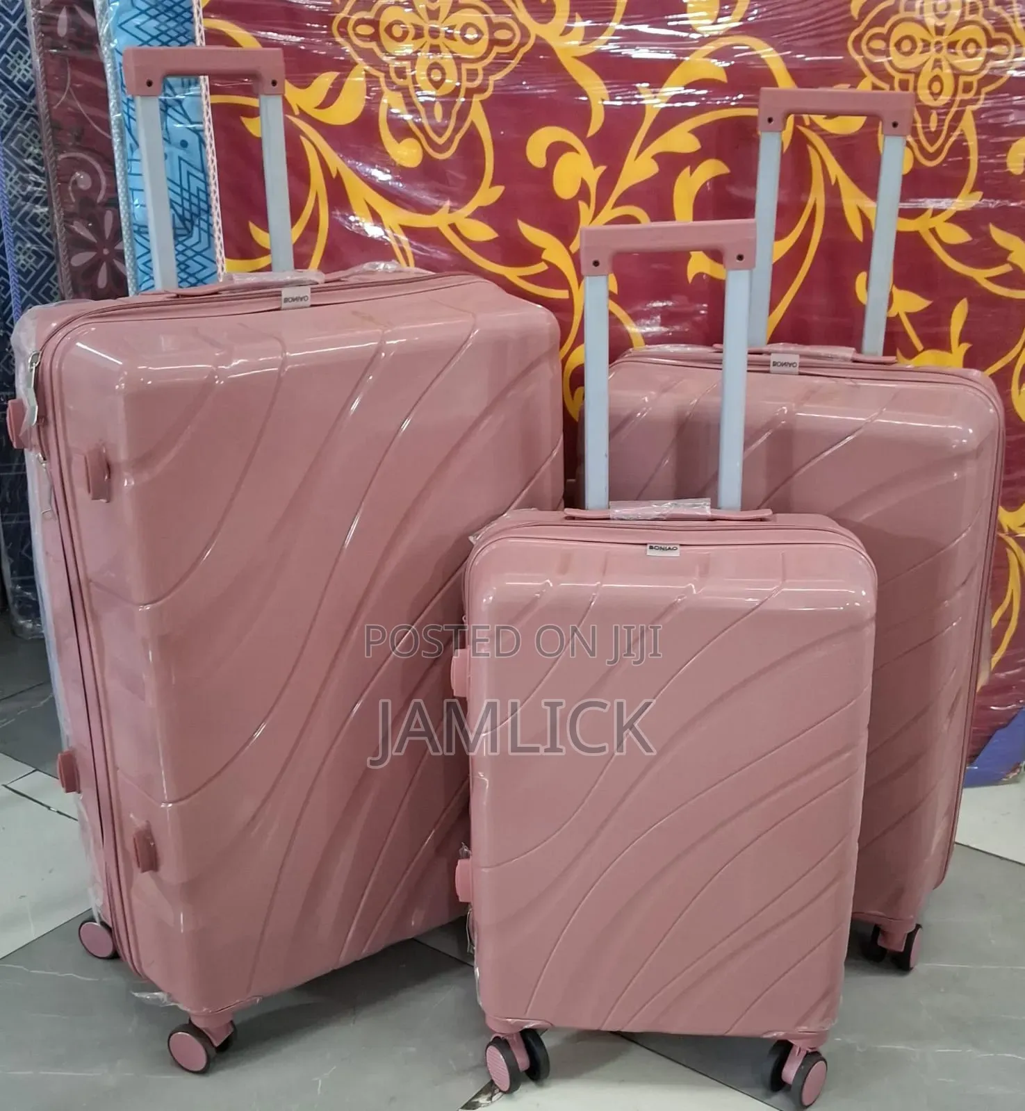 Peach Patterned Size 2 Unbreakable PP Rubber Suitcase 3-in-1 Set - Pt