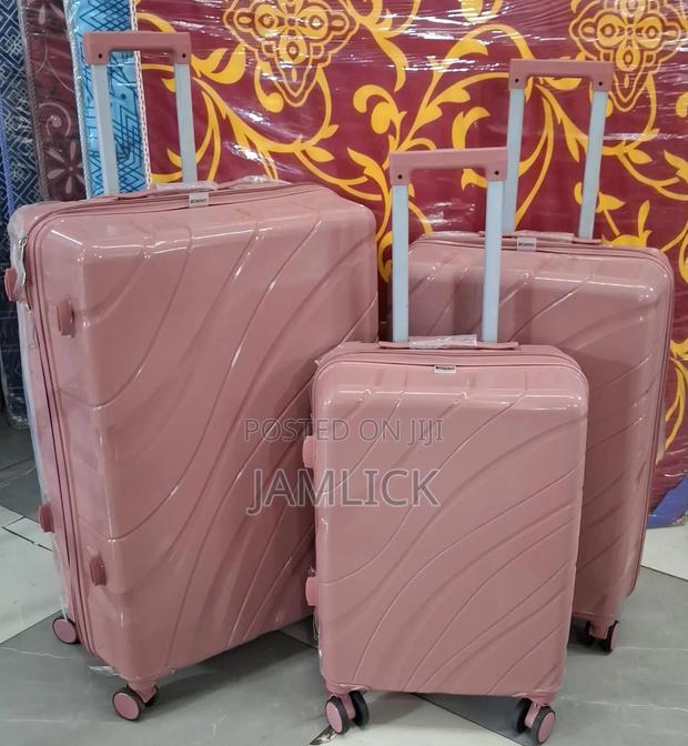 Peach Patterned Size 2 Unbreakable PP Rubber Suitcase 3-in-1 Set - Pt - thumbnail 2