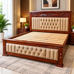 Imperial Luxe 5×6 Wooden Bed – Premium Upholstered Design