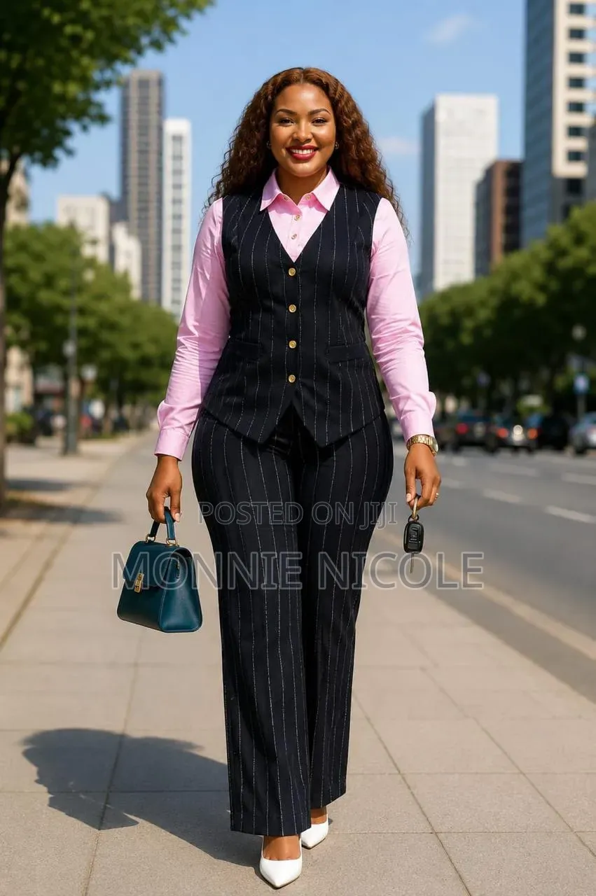 Ladies YZ Formal Trouser Suit With Pink Shirt