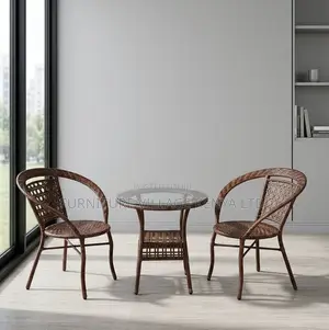 Outdoor Set; Brown 3 Piece Rattan Outdoor-Balcony Set