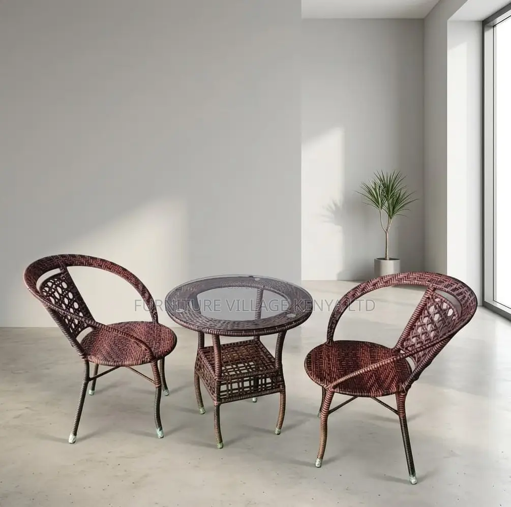 Outdoor Set; Brown 3 Piece Rattan Outdoor-Balcony Set