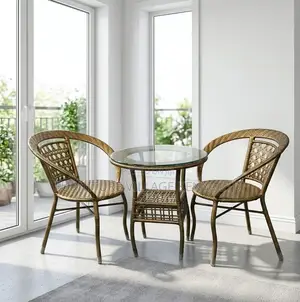 Outdoor Set; Brown 3 Piece Rattan Outdoor-Balcony Set