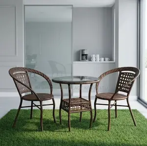 Outdoor Set; Brown 3 Piece Rattan Outdoor-Balcony Set