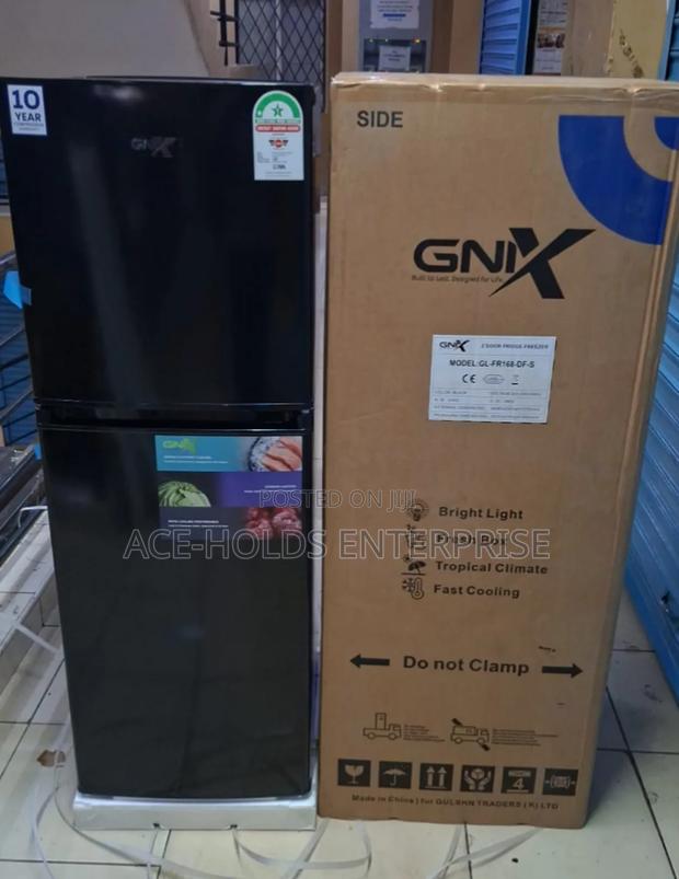 GNIX 138 Litres Double Door Fridge (Black) - Top Freezer