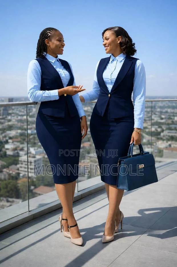 Cooperate Blue Women Suits. Dress With Half Coat