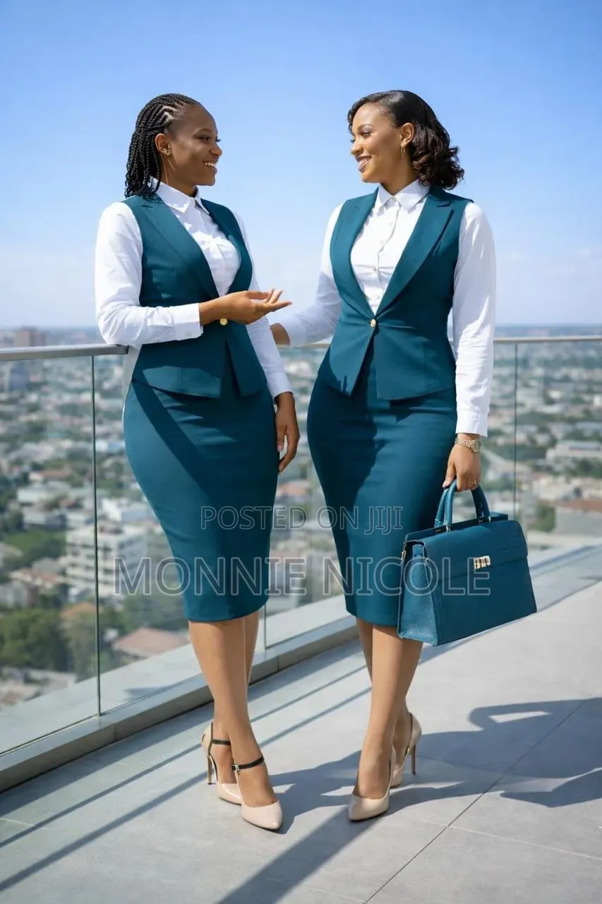 Cooperate Blue Women Suits. Dress With Half Coat
