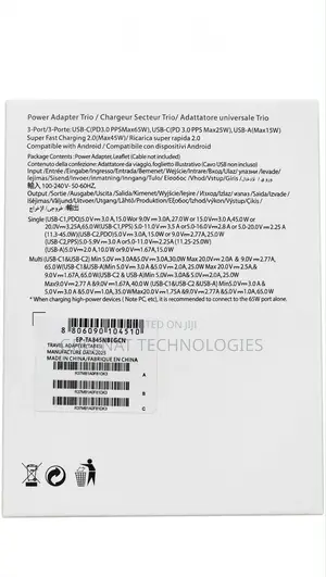 Samsung 65W PD Power Adapter Trio - 3-Port Fast Charger USB-C X2 USB-A