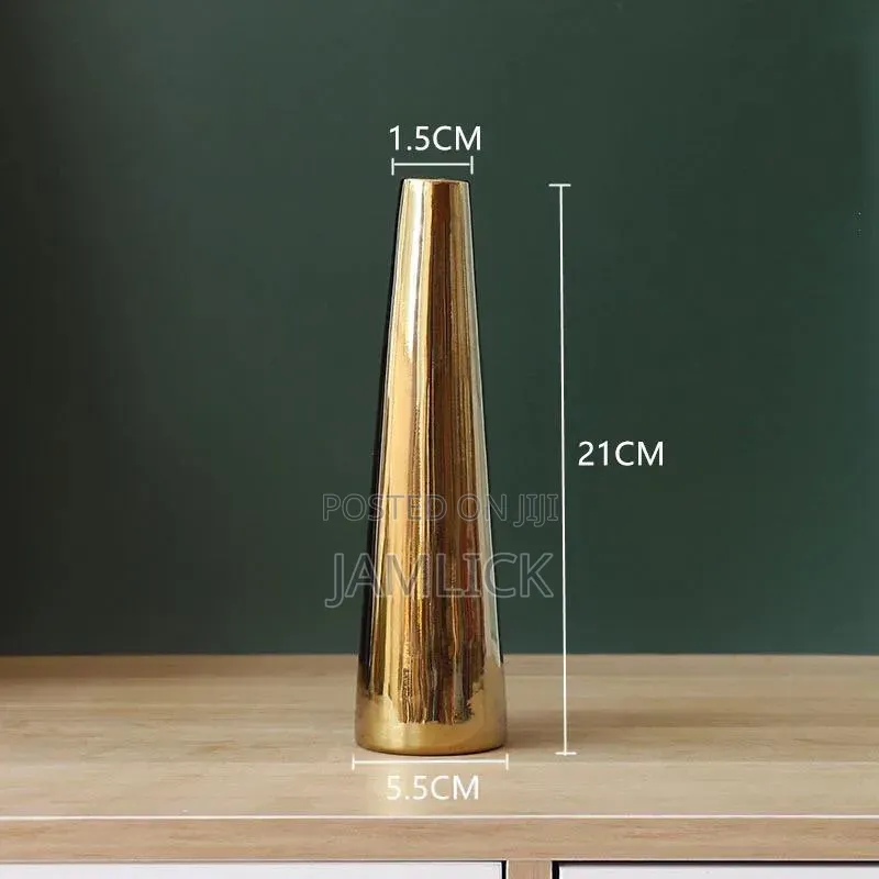 Plain Small-Neck Gold Ceramic Vases - Vn