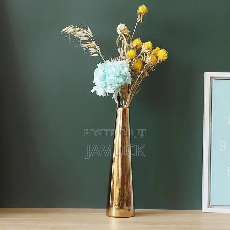 Plain Small-Neck Gold Ceramic Vases - Vn