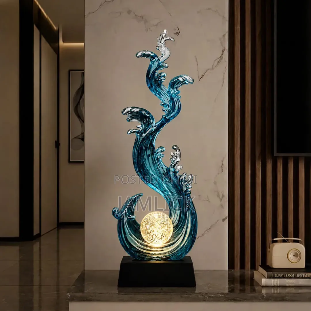 Luxury Artistic Blue Clear Resin Ocean Wave Sculpture - Gh