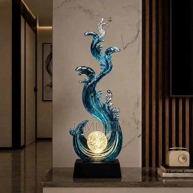 Luxury Artistic Blue Clear Resin Ocean Wave Sculpture - Gh