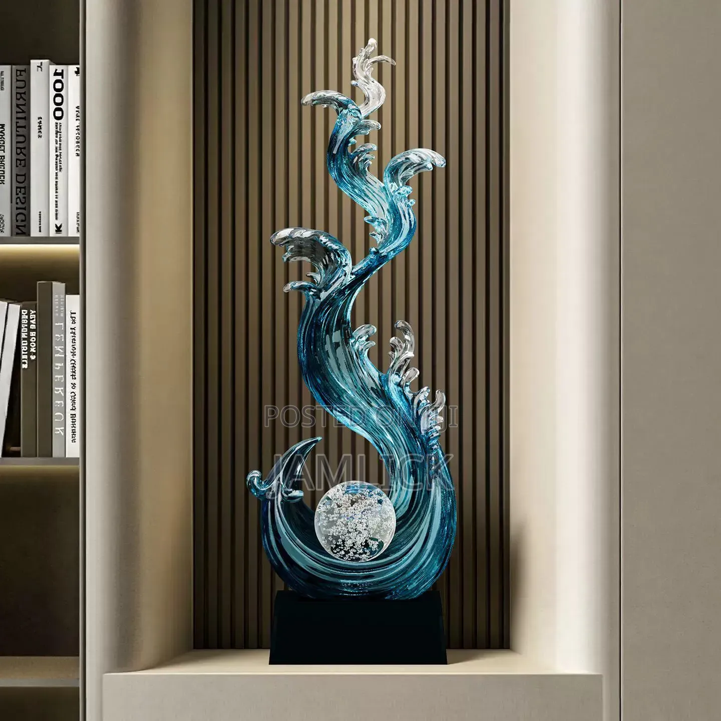 Luxury Artistic Blue Clear Resin Ocean Wave Sculpture - Gh