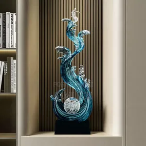 Luxury Artistic Blue Clear Resin Ocean Wave Sculpture - Gh