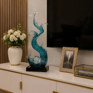 Luxury Artistic Blue Clear Resin Ocean Wave Sculpture - Gh