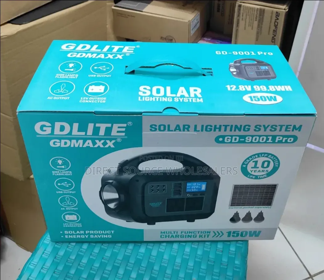 Gdlite Gdmaxx 150w Solar Kit With 2 AC Outlets 3 Led Bulbs. High Md
