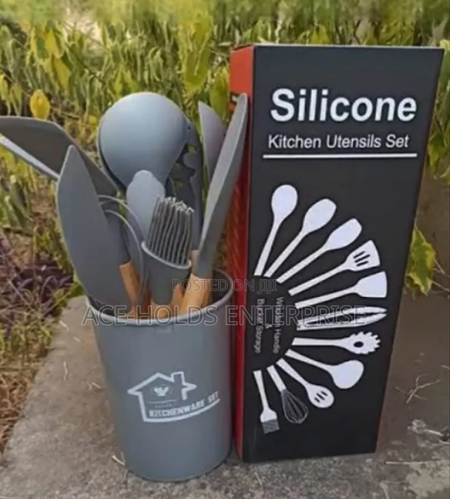 Black/ Grey - 12 Pieces Silicone Spoons Set