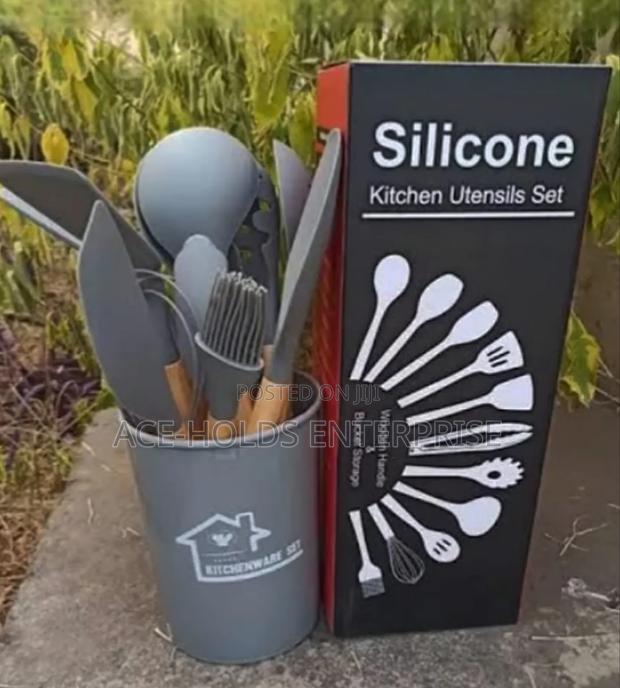 Black/ Grey - 12 Pieces Silicone Spoons Set
