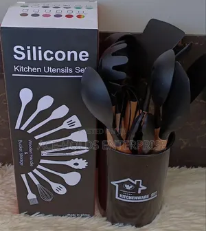 Black/ Grey - 12 Pieces Silicone Spoons Set