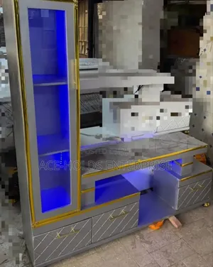 Executive Extended TV Stand - Marble Top Coating and Shelf Cabinet