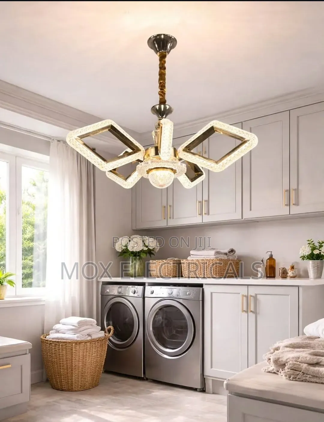 LED Crystal Chandelier With Geometric Diamond-Shaped Arms