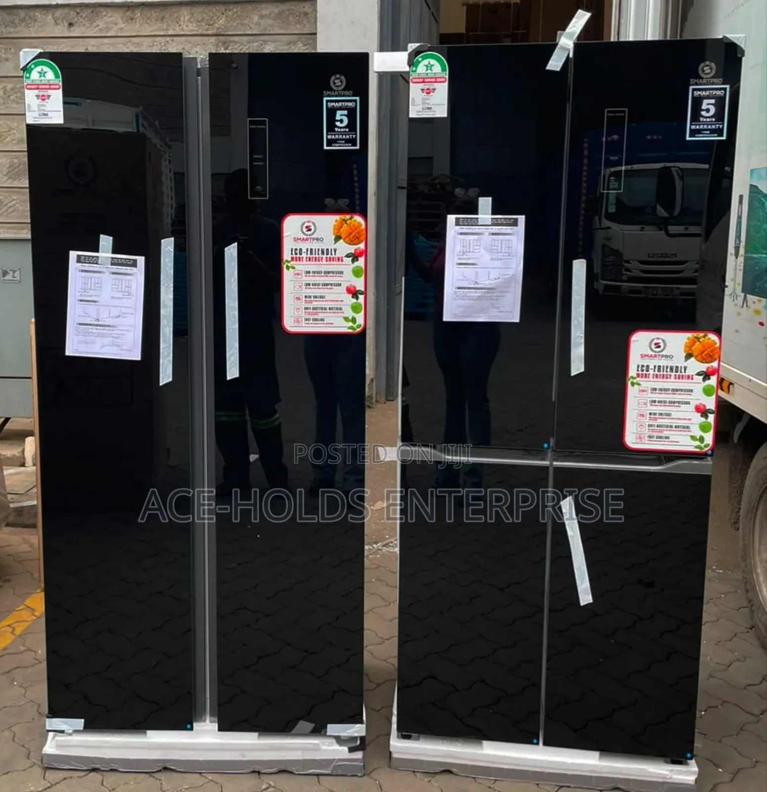450 Litres Smart Pro Side by Side No Frost Fridge - Black Glass Door