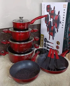 Wine Red 15pcs Edenberg Nonstick Cookware Set - Bb