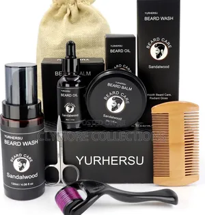 ​All-in-One Mens Beard Grooming Set With Derma Roller Storage Pouch
