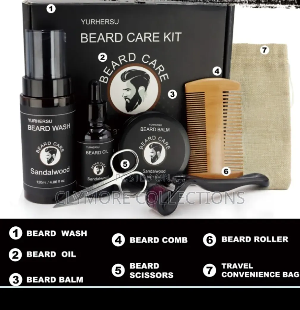 ​All-in-One Mens Beard Grooming Set With Derma Roller Storage Pouch