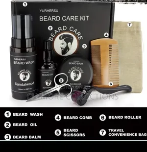 ​All-in-One Mens Beard Grooming Set With Derma Roller Storage Pouch