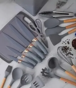 Grey or Black - 19PC Executive Silicone Spoons Set With Wooden Handle