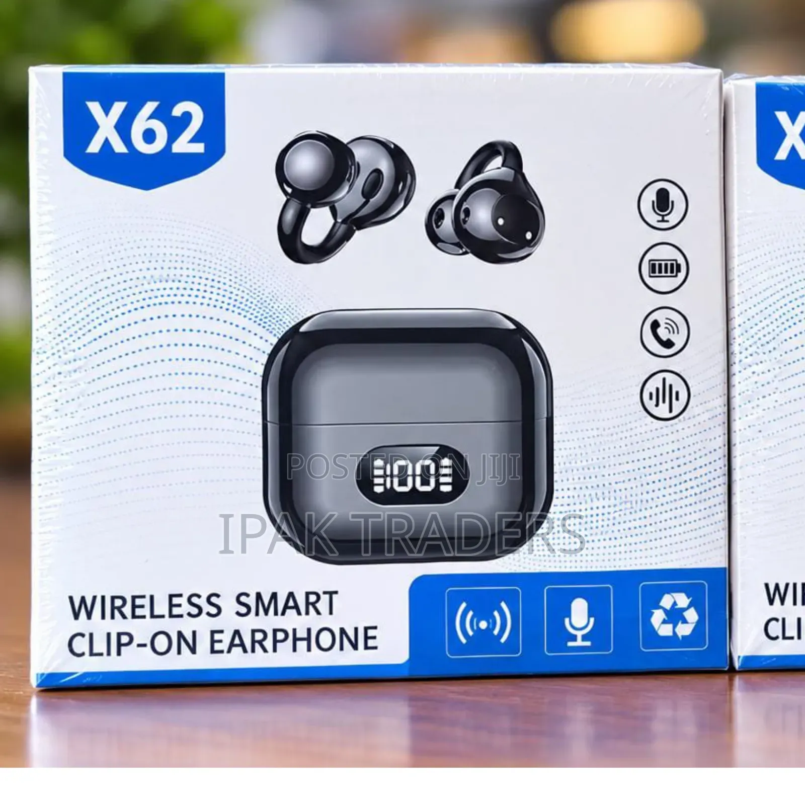 X62 Wireless Smart Clip-on Earbuds With LED Display Noise Reduction
