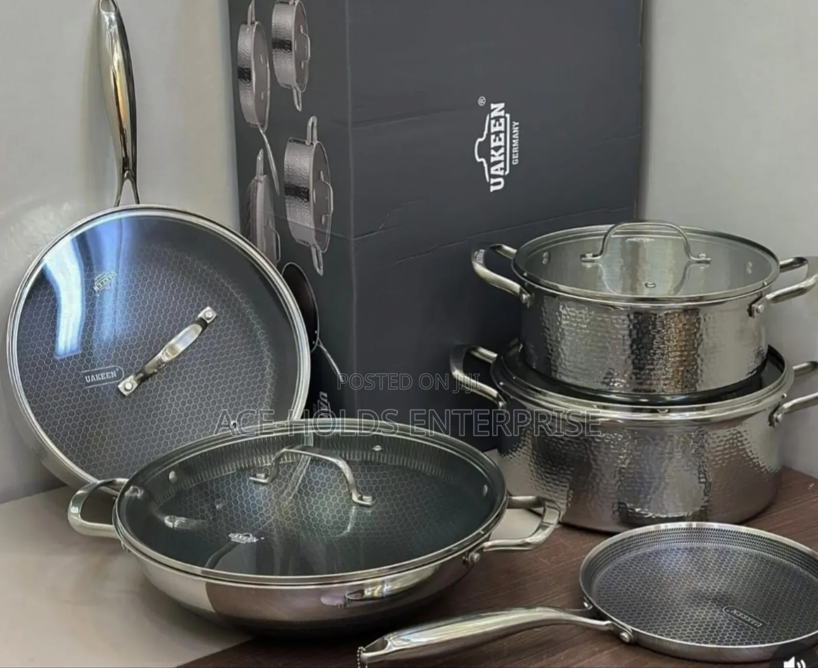 9 Pieces - UAKEEN Stainless Cookware Set, Glass Lids