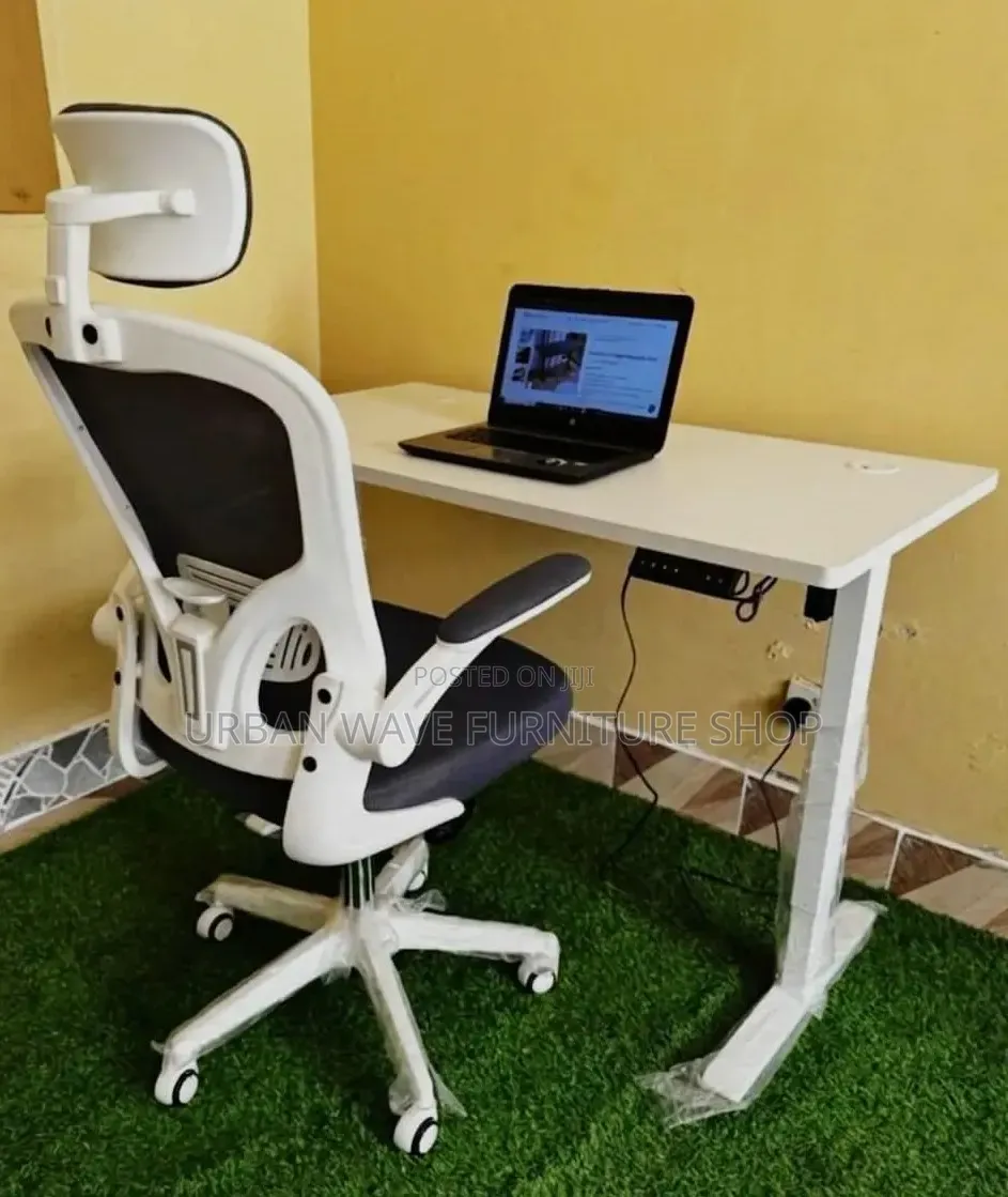 White Executive Chair + Electric Desk