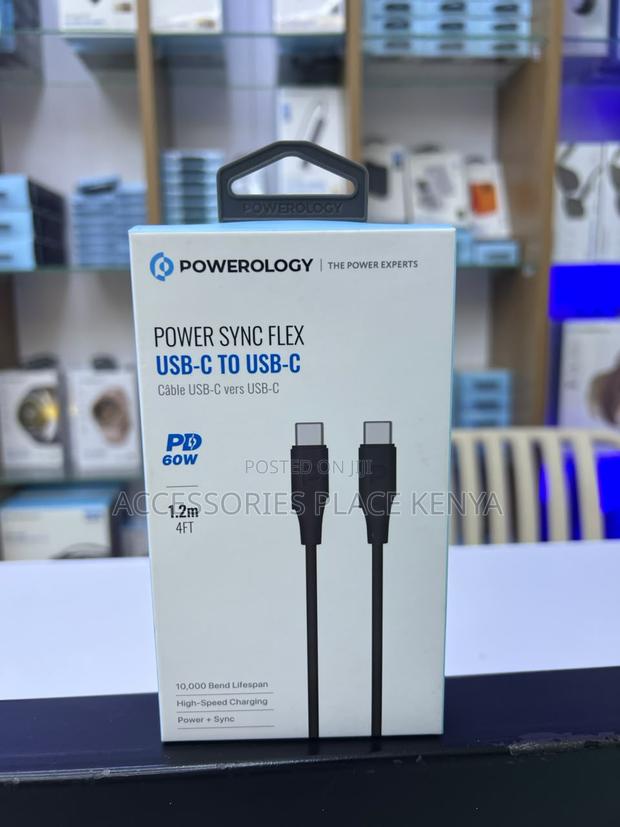 Powerology 60W USB-C to USB-C V2.0 TPE Jacket Cable 1.2 Meter - Black