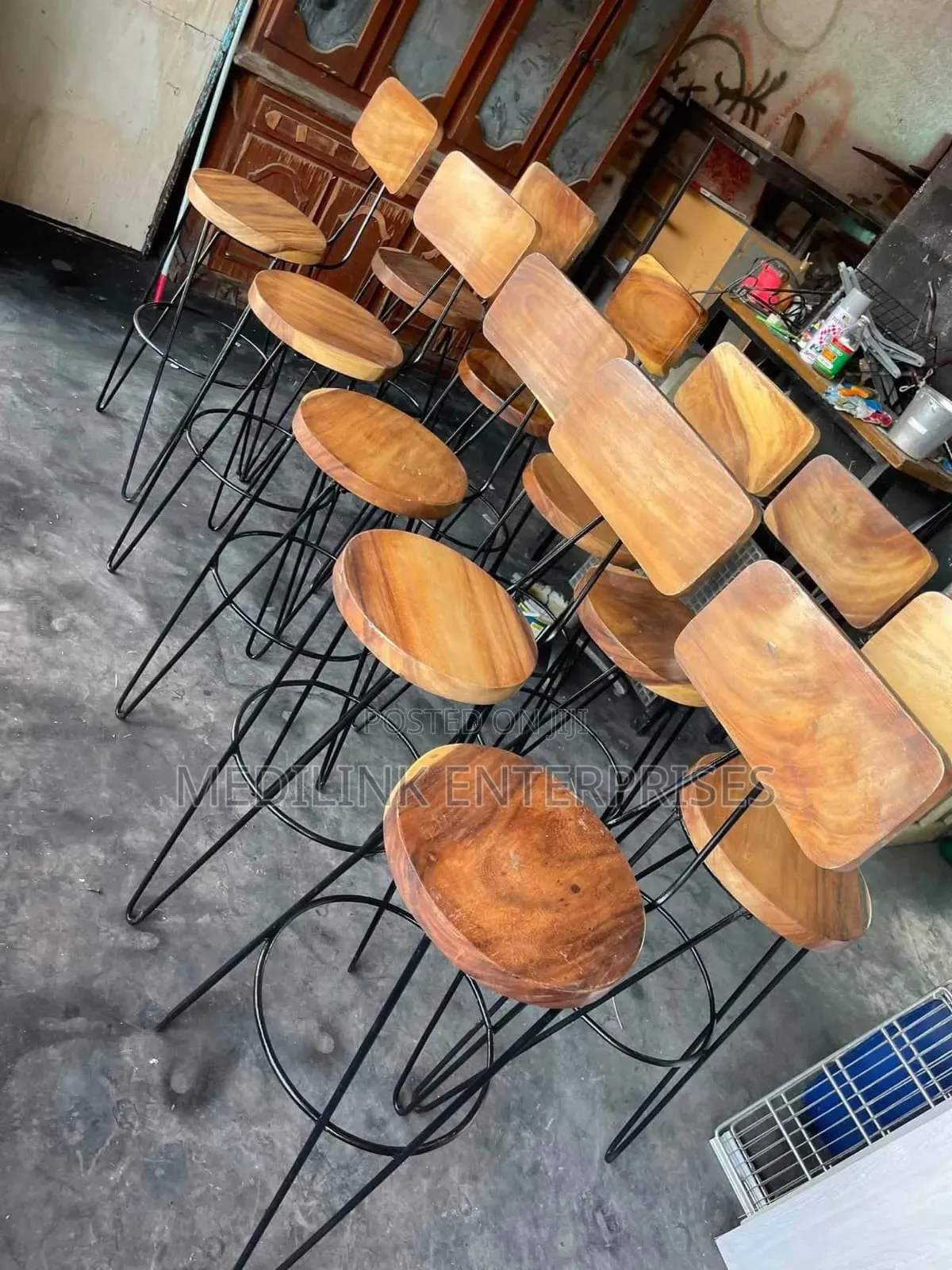 Wooden Metallic Engraved Counter Stools