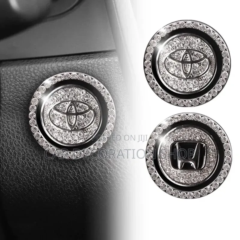 Toyota,Honda Round Metal Rings Embedded Crystal Rhinestone Push Button