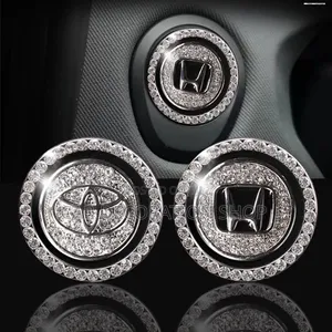 Toyota,Honda Round Metal Rings Embedded Crystal Rhinestone Push Button