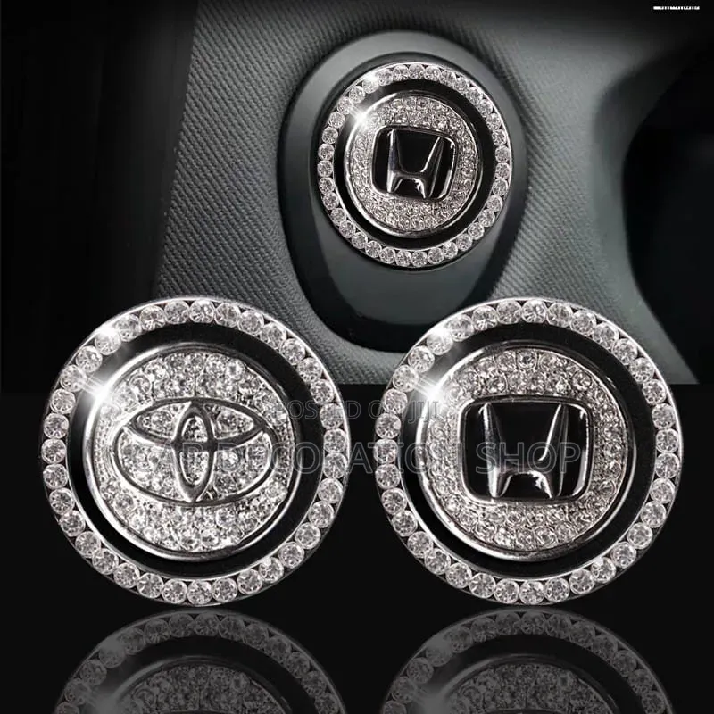 Toyota,Honda Round Metal Rings Embedded Crystal Rhinestone Push Button