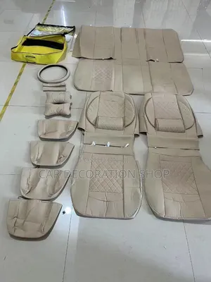 Synthetic Beije Seat Cover With Diamond Stitched Pattern With Pollow