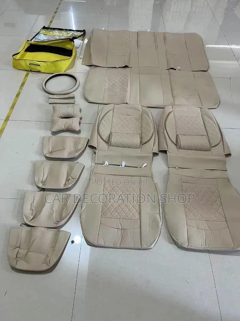 Synthetic Beije Seat Cover With Diamond Stitched Pattern With Pollow