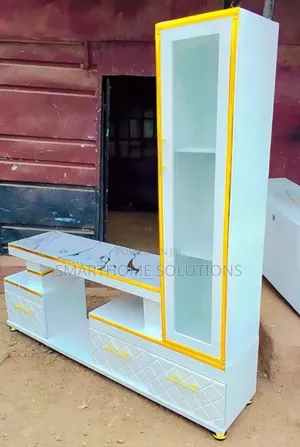 Executive Extended TV Stand With Marble Coating and Shelf Cabinet