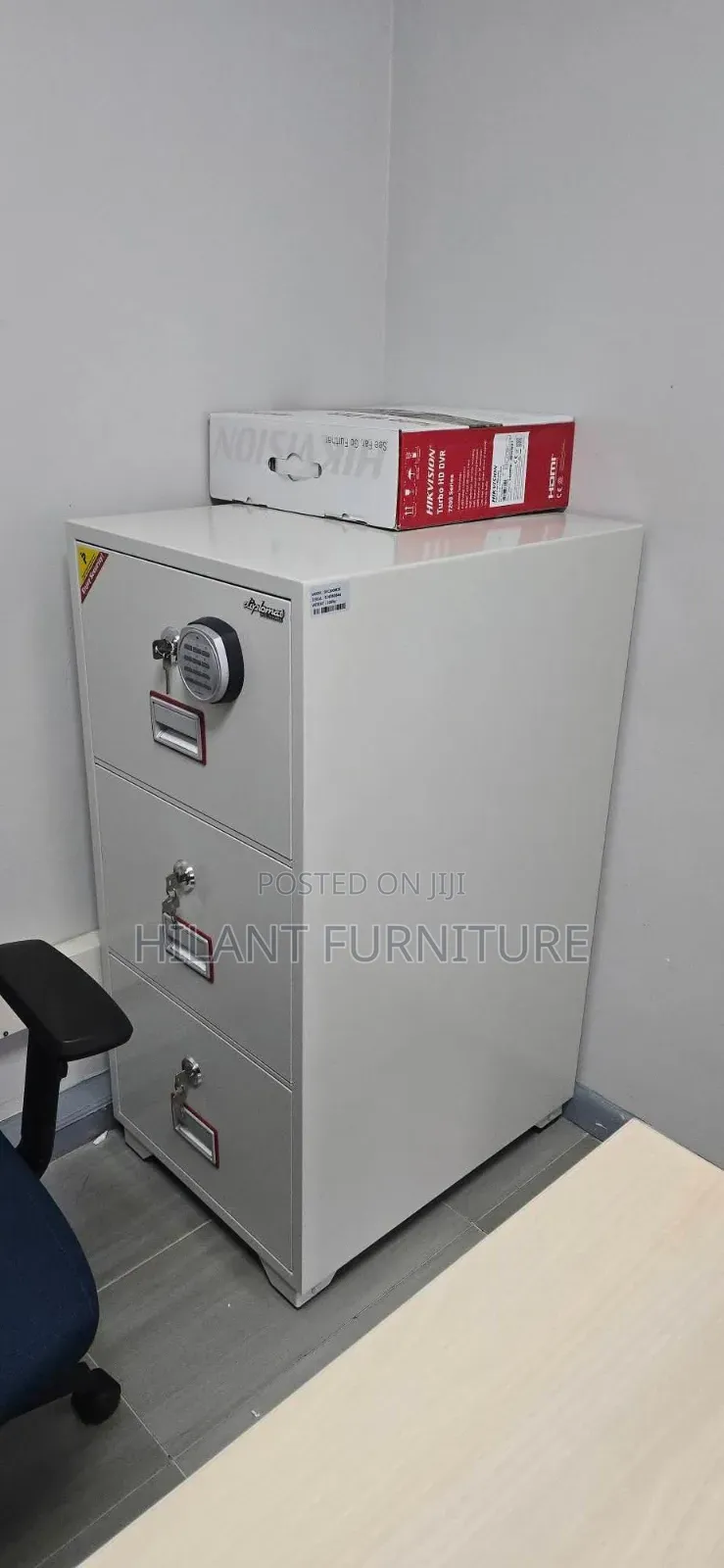 3-Drawer Fireproof Safe Cabinet With Digital & Key Lock