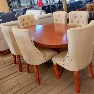 Marble Top 6-Seater Dinning Table Set Wooden Upholstered