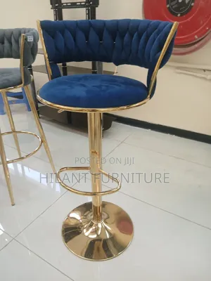 Luxury Blue Velvet Gold Finish Bar Stool