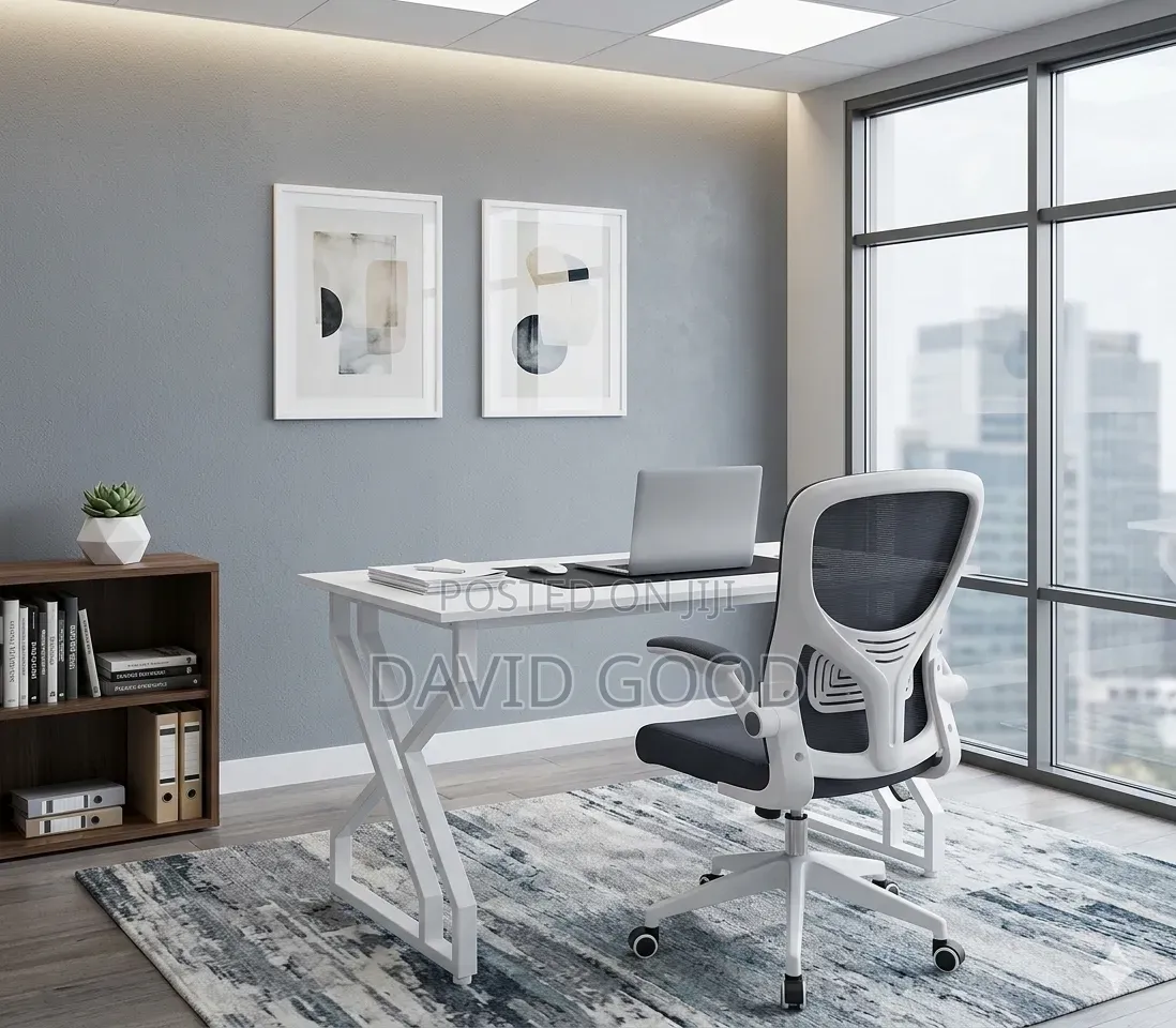 White Office Set Up Table and a Chair
