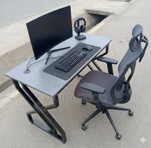 Metallic Table and Strong Mesh Headrest Chair