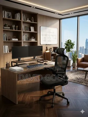 Metallic Table and Strong Mesh Headrest Chair