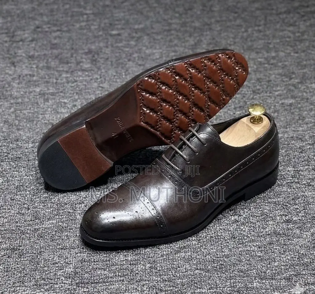 Dark Brown Leather Oxford Dress Shoes Ft a Classic Cap-Toe Size 40-46